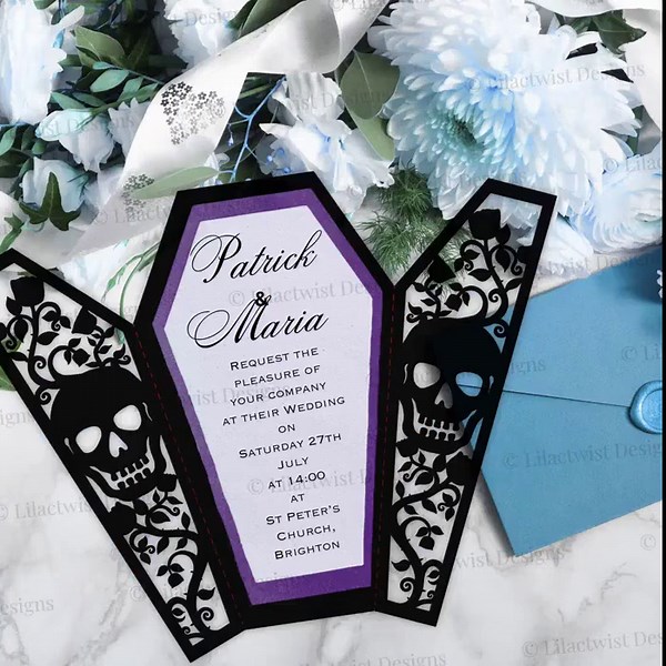 Skull & Roses Coffin Wedding Invitation Bundle SVG | Invite RSVP Thank You Set | Cricut Wedding Templates - Etsy