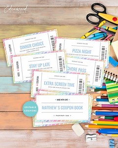 Kids Coupon Book, Printable Coupon Book for Kids, Reward Coupons for Kids, Editable Kids Coupon Book, Birthday Coupon Book, Templett - Etsy