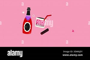 Set of alcoholic drinks. Moving banner with bottles of rum, vodka, wine and champagne and glasses of cocktails. Concept of party celebration. Flat graphic animated cartoon Stock Video Footage - Alamy