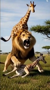 Brave Mother Giraffe Leaps to Save Her Baby from a Ruthless Lion Attack 🦁🦒