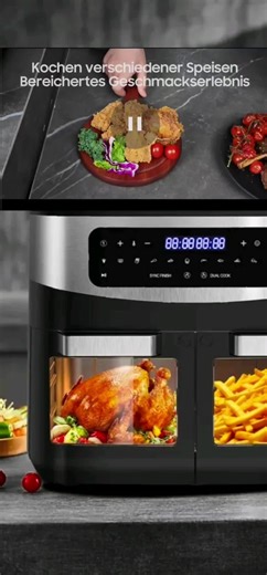 Sinaopus Heißluftfritteuse Doppelkammer 10 L Airfryer mit Sichtfenster & Farbdisplay - XXL 10 L Kapazität, 10 Automatikprogrammen und intuitiver Touch Steuerung