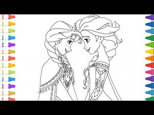 Anna & Elsa Frozen Coloring Page | Coloring Frozen Sisters Anna & Elsa