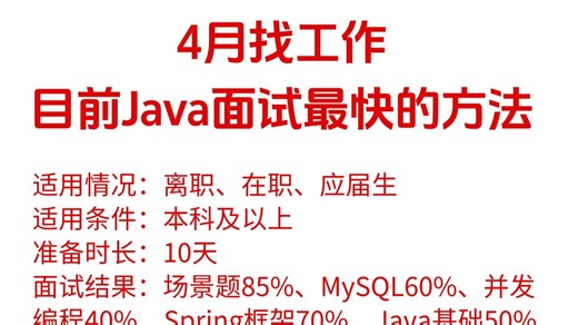 4月Java短期面试突击最快的方式：没有之一（10面9过）包括场景题/八股文/Java基础/并发编程/JVM/MySQL/Spring……