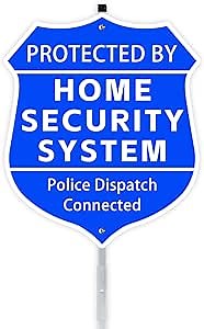 9" x 28" Shield Shape Home Security Signs for Yard with Stake and Accessories, Protected By Home Security System Metal Signs for Yard, Police Dispatch Connected Outdoor Warning Sign for House Security