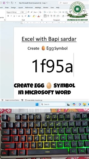 🥚 Create Egg Symbol in Microsoft Word using Shortcut Keys 🥚 Crack the trick to insert Egg Symbol easily in Word and make your documents fun & creative! 🧠💡 #MicrosoftWord #ShortcutKeys #EggSymbol #WordTricks #OfficeTips #MSWord #ProductivityHacks | learn Excel with Bapi Sardar