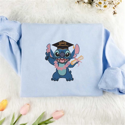 Stitch Graduation 2025 Embroidery Design – Cute Blue Alien Graduate With Diploma – Instant Download Embroidery File - Etsy