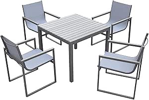 Armen Living Bistro Dining Set, Grey Powder Coated Finish