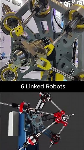 6 linked robots, with the machine tool spindle in the middle #machine #mechanism #robot #mechanic