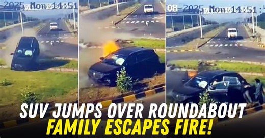 Speeding MG Hector Bursts Into Flames After Jumping Over Roundabout: Family Escapes Quickly [Video]