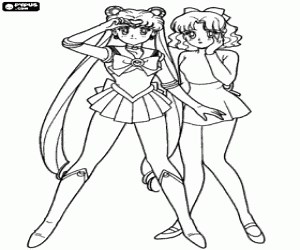 Sailor Moon with her friend Molly coloring page printable game