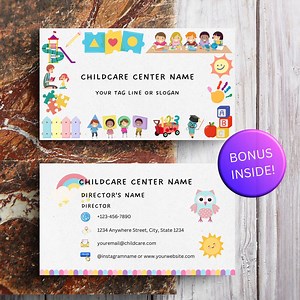 Childcare Business Card, Daycare Business Card, Editable Childcare Business Card, Editable Daycare Business Card, Preschool Business Card - Etsy