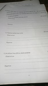 b) State what would be observed and write equation for the reac... | Filo