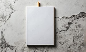 A blank white notebook on a textured surface, ready for notes.