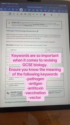 Essential Keywords for GCSE Biology Revision