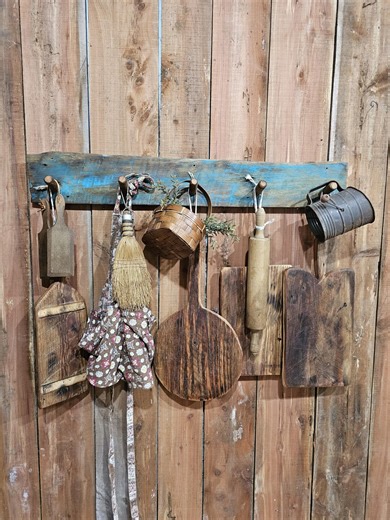 3 Ft. Long! Primitive Style Coat Rack/herb Drier/hanger or Peg Rack Made W/ Antique 1911 Barnwood Primitive Basket Hanger- Farmhouse Decor - Etsy