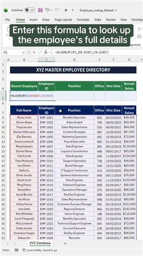 How to instantly pull detailed employee data from a massive table in Excel
