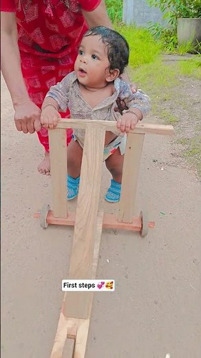 Baby Boy Walking for the First Time with a Traditional Wooden Walker ❤️ | #Cute Baby