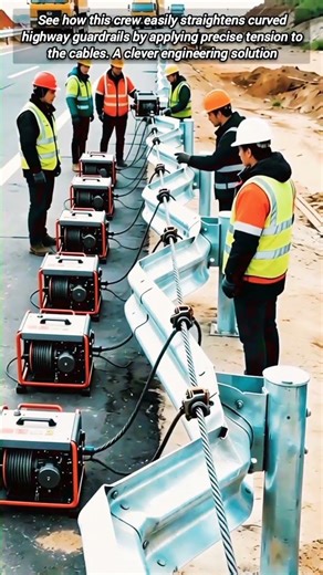 How to Straighten Curved Highway Guardrails Using Tensioned Wires