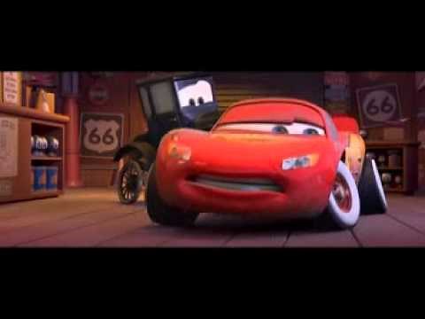 Cars : Lizzie putting bumper stickers to Lightning Mcqueen