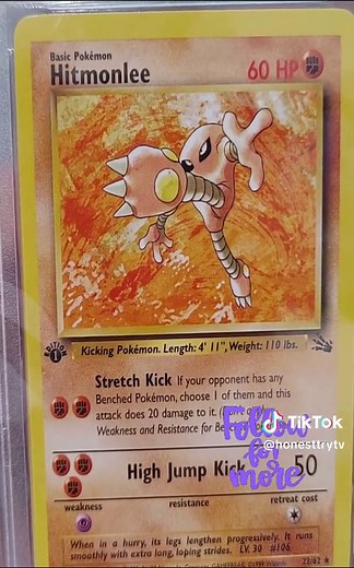 1999 Hitmonlee 1st Edition Fossil Set Pokemon Card Information
