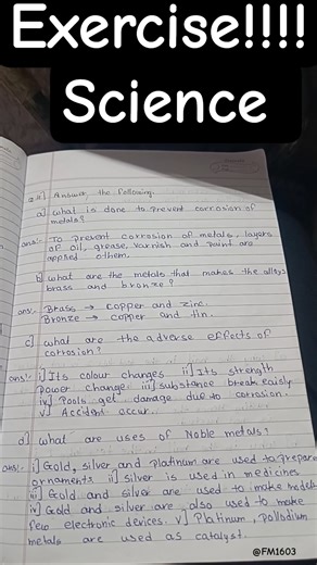 Science Exercise class 8th STD with correct answers