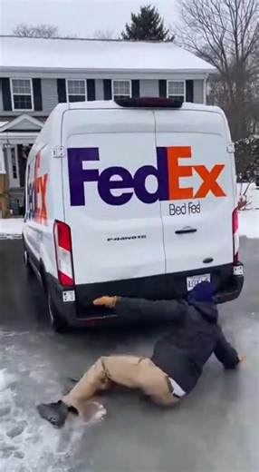 FedEx Van Slides Out of Control and SLAMS Into Porch!