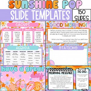 Retro Groovy Y2K Google Slides Templates Pink Smiley Rainbow PowerPoint Slides