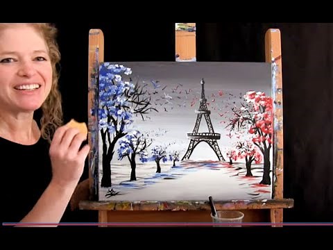 Bird Trees at the Eiffel Tower | Cookies and Canvas for Kids | Step by Step Acrylic Painting Lesson