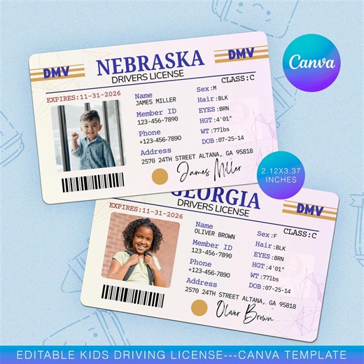 Drivers License Editable Template, Kids Play Driver License, Child Identification Card Prop, Pretend Play USA License, Printable Toy License - Etsy