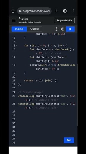 Shifting Letters | JavaScript LeetCode Solution | Prefix & Suffix Sum Approach