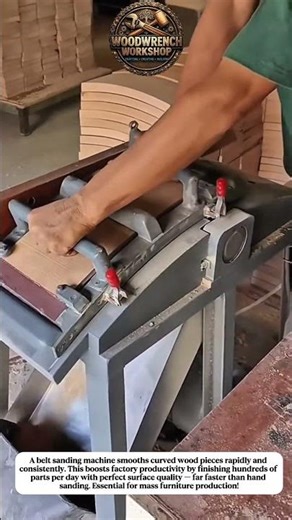 Wood Sanding Machine Smoothing Curved Parts at High Speed – Factory Woodworking