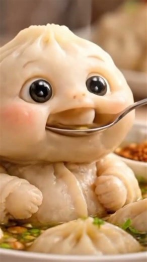 Cute Momo Baby Eating Dumpling 🥟 | AI ASMR Food Animation