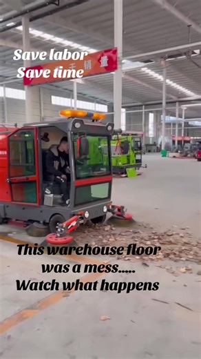 Cleaned this warehouse in machine. Manual cleaning is no longer needed. DM for machine details.#cleaningtok #warehousecleaning #floorsweeper