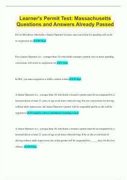 Learners Permit Test Massachusetts Questions and Answers Already Passed293