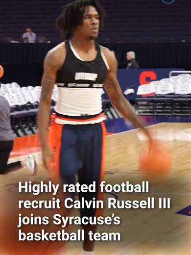 Highly rated football recruit Calvin Russell III has joined the Syracuse basketball team, and warmed up before Tuesday night's game against Florida State at the JMA Wireless Dome. See the link in our bio for more about Russell’s basketball background. 🎥: Dennis Nett#syracusebasketball #syracuse #orangebasketball