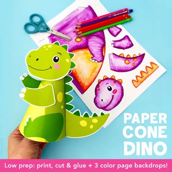 Prehistoric Dinosaur Craft Printable Coloring, Low Prep Dino Cut & Glue Activity
