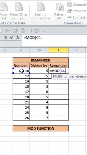 MOD FUNCTION IN EXCEL#excel #excelformula #exceltips