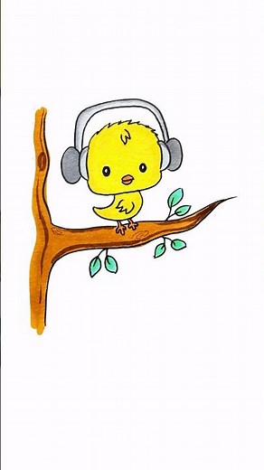 Let’s draw a little chick listening to music, easy drawing for kids #howtodraw #creative #art #ideas