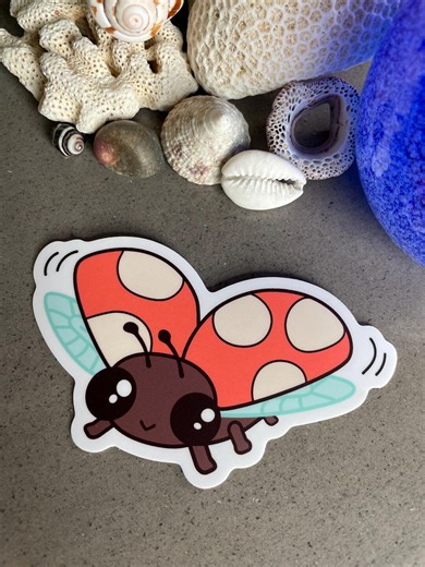Coral the Ladybug Flying Sticker | Kawaii Vinyl Die Cut Sticker | Journaling | Cottagecore | Laptop Sticker | Bottle Sticker | Lufori - Etsy