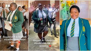 Students gather and celebrate their classmate who scored 7 distinctions in video