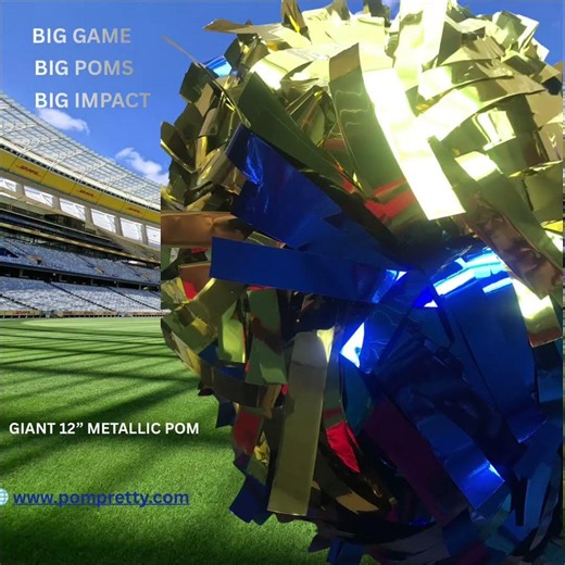 GIANT 12” Metallic Cheer Pom 💙💛 Hot summer. Hot football. ⚽