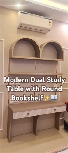 Modern Dual Study Table🪑 with Round Bookshelf✨️📖 #KidsRoomDecor #interiordesign #woodworking