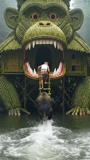 I Built a Secret Giant Monkey House in the Jungle 😱🐒 #bamboohouse #short #trending