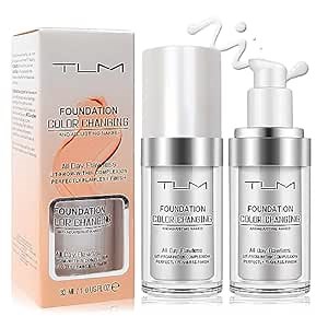 TLM Color Changing Foundation,Nude Makeup Color Changing Concealer,Full Coverage Liquid Foundation Hides Lines,All Day Flawless Moisturizing Oil Control Concealer 2Pcs