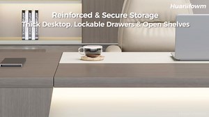 79" L-Shaped Executive Desk with Locking Drawers, Storage Cabinet, Cable Management Box and Privacy Panel, Left Return Office Desk, Cream White and Oak