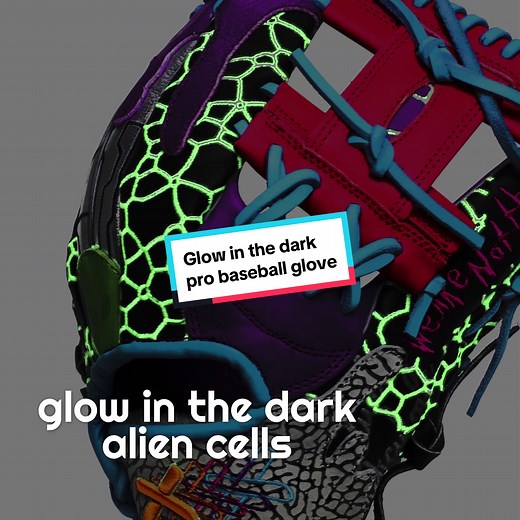 The most complex pro glove ever assembled. A construction from X not of this world. Only 99 of these artifacts were brought back from another planet, once they're gone they're gone forever. RARE Edition's are back. - Glow in the dark alien membrane, purple alien drip, metallic UFO shell🛸, elephant print suede, alien skin split H-Web, Jazz’s alien finger print... we are not the same.👽 #baseballglove #baseballgame