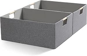 Foldable Fabric Storage Cubes, 2 Packs Cloth Storage Baskets with Wooden Handles, Collapsible Shelf Closet Organizer Bins, Rectangular Storage Boxes for Decor (Gray)