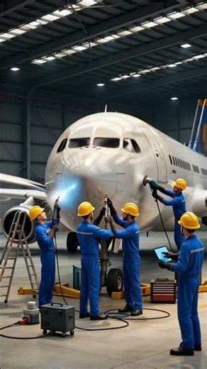 Airplane Repaired in 60 Seconds! ✈️🔥 #Shorts #AirplaneRepair #Timelapse #3DAnimation #Viral