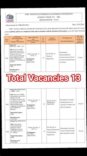 Recruitment of Project Associate, SPA in CSIR- Institute of Minerals and Material Technology