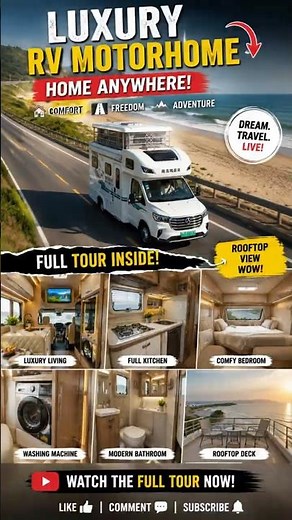 Luxury RV Motorhome Tour | Smart Interior & Rooftop Adventure #Motorhome #RVLife #reels #viral